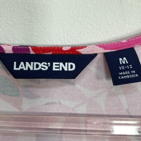 Lands'End Cotton Pullover Dress Leaf Print Cap Sleeve Women's Medium - Picture 6 of 13